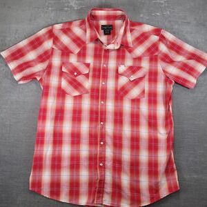 High Noon‎ Mens XLG Red Plaid Western Pearl Snap Short Sleeve Shirt